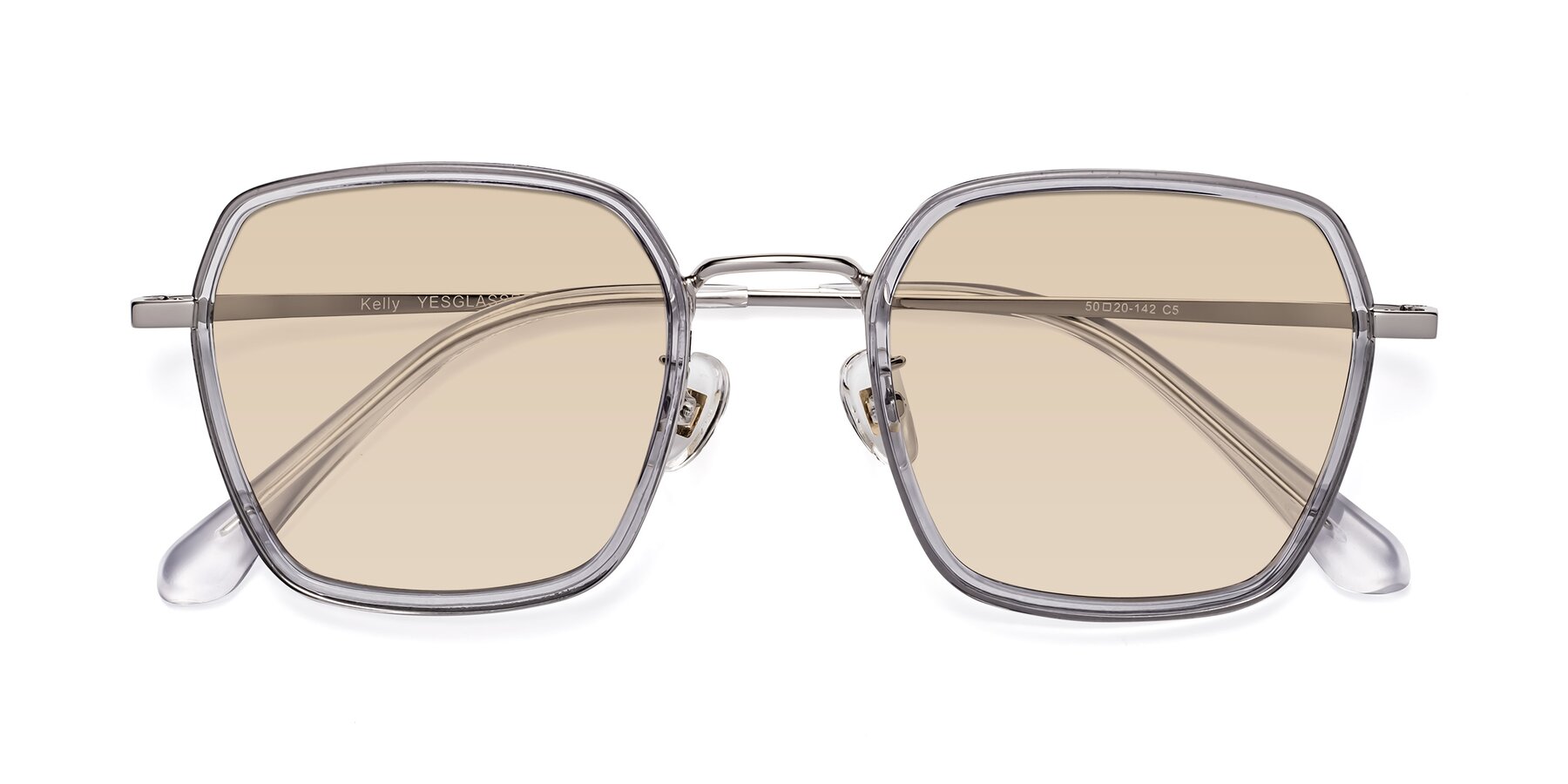 Folded Front of Kelly in Light Gray-Silver with Light Brown Tinted Lenses