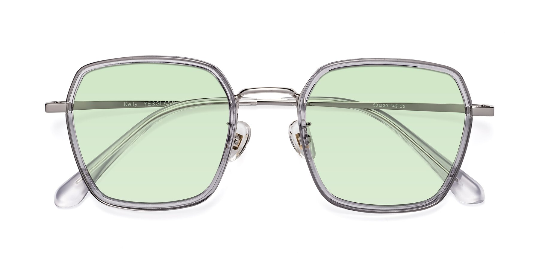 Folded Front of Kelly in Light Gray-Silver with Light Green Tinted Lenses
