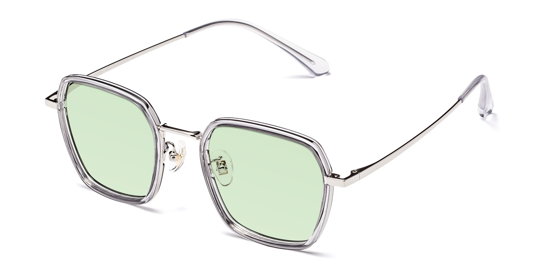 Angle of Kelly in Light Gray-Silver with Light Green Tinted Lenses