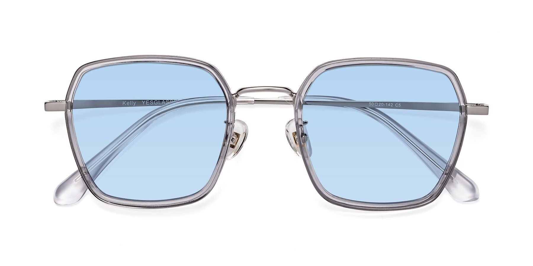 Folded Front of Kelly in Light Gray-Silver with Light Blue Tinted Lenses