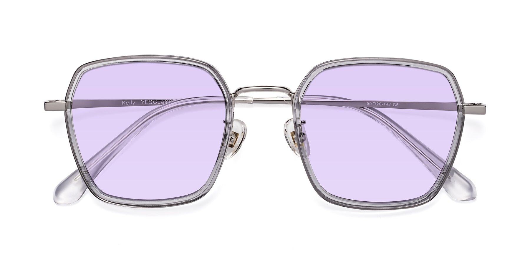 Folded Front of Kelly in Light Gray-Silver with Light Purple Tinted Lenses