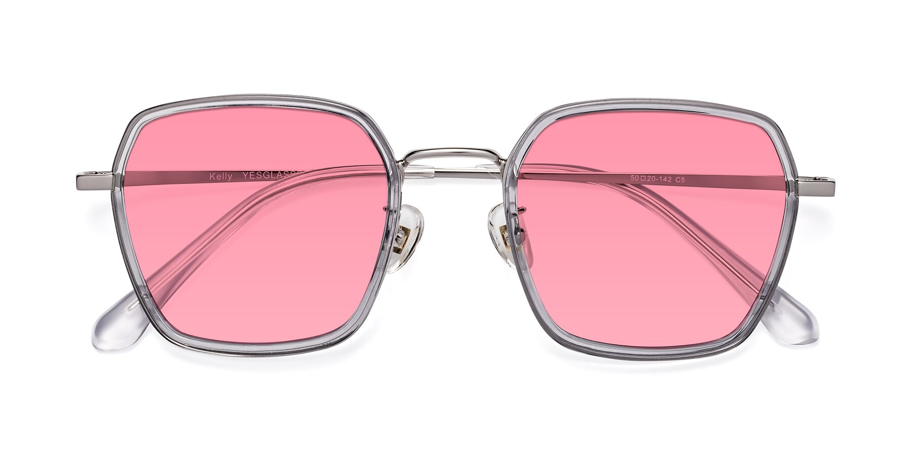 Folded Front of Kelly in Light Gray-Silver with Pink Tinted Lenses