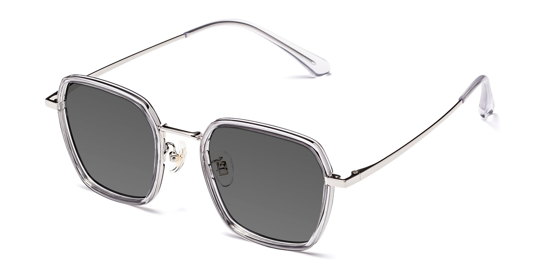 Angle of Kelly in Light Gray-Silver with Medium Gray Tinted Lenses