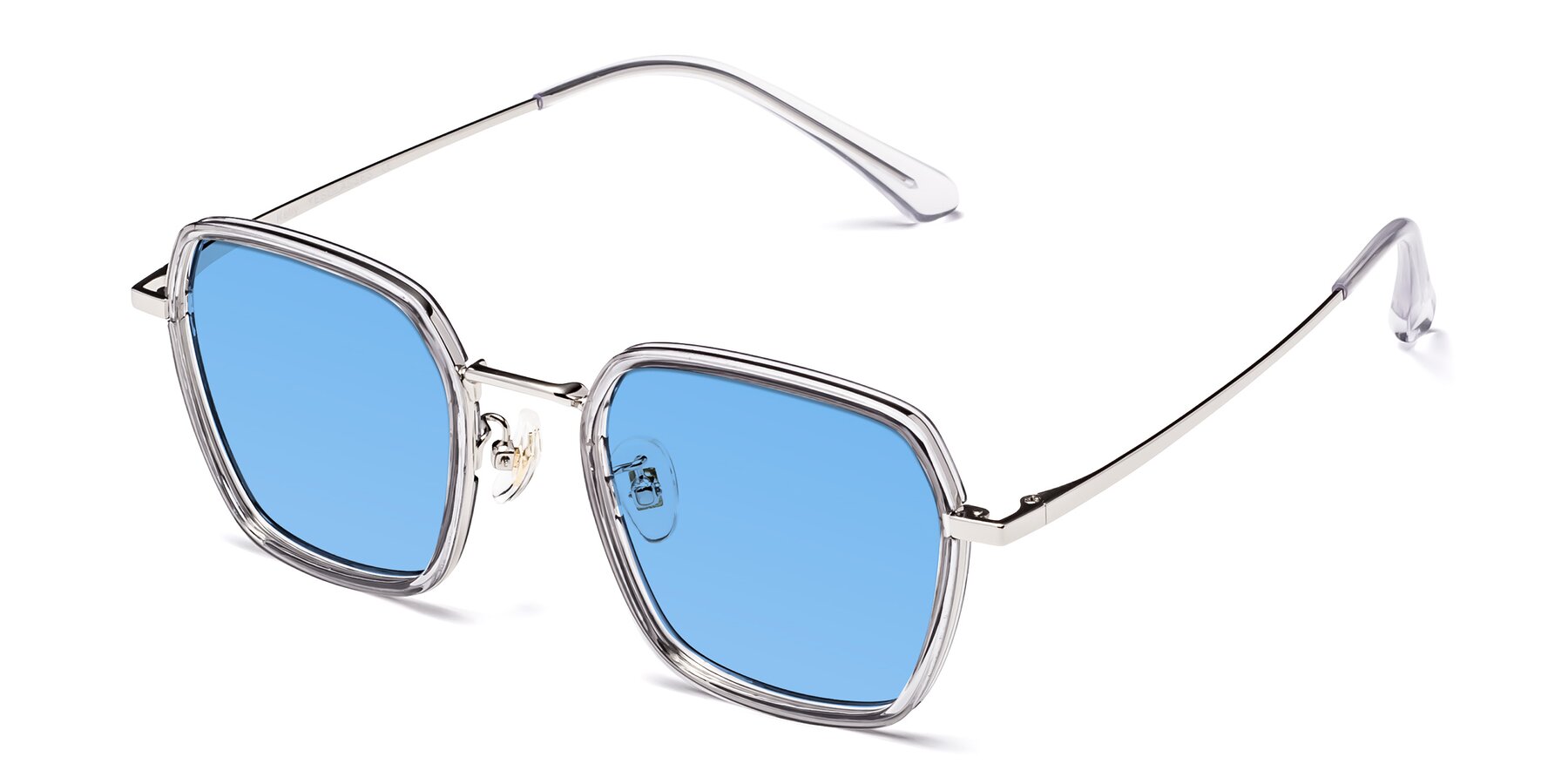 Angle of Kelly in Light Gray-Silver with Medium Blue Tinted Lenses