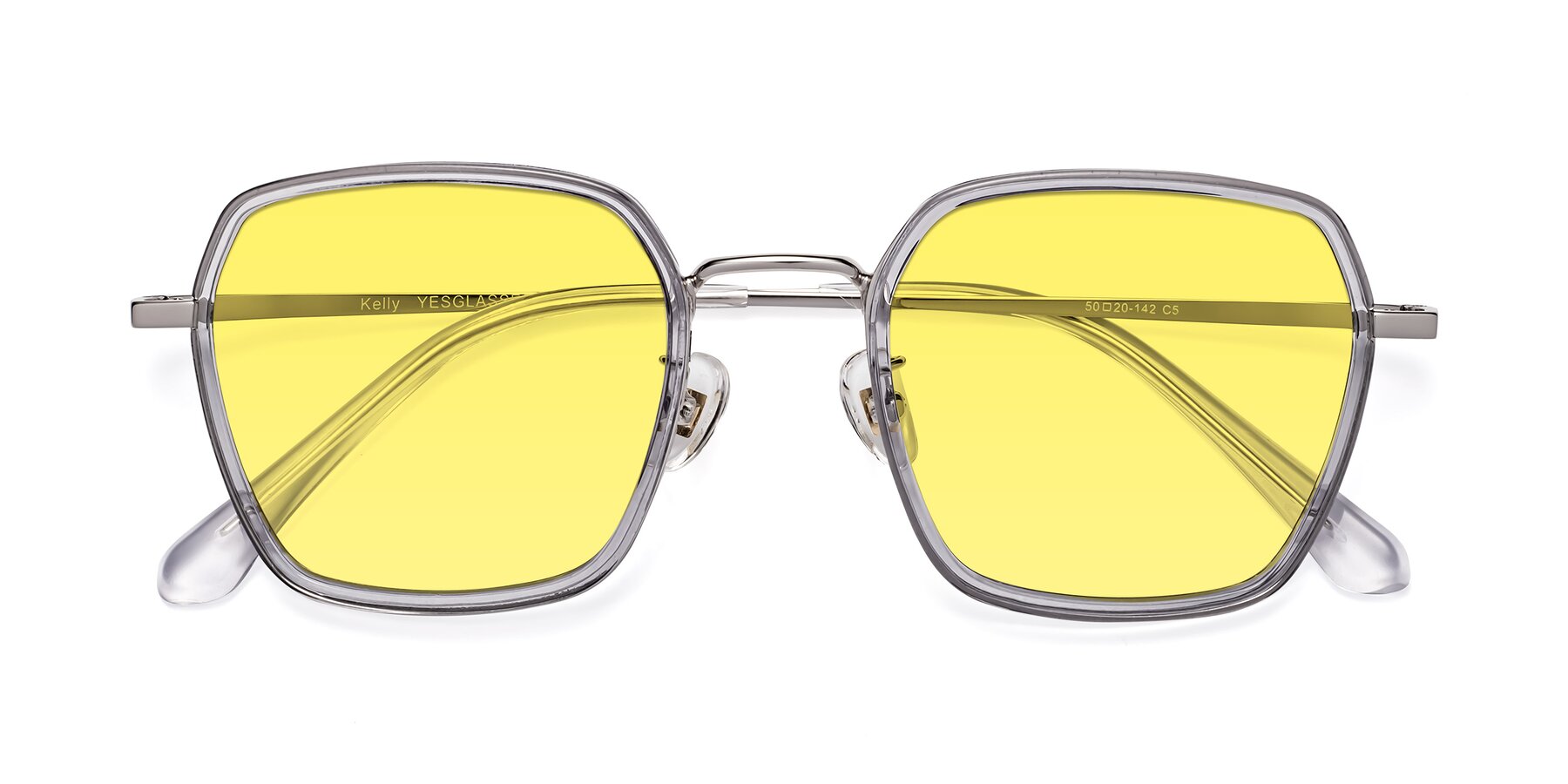 Folded Front of Kelly in Light Gray-Silver with Medium Yellow Tinted Lenses