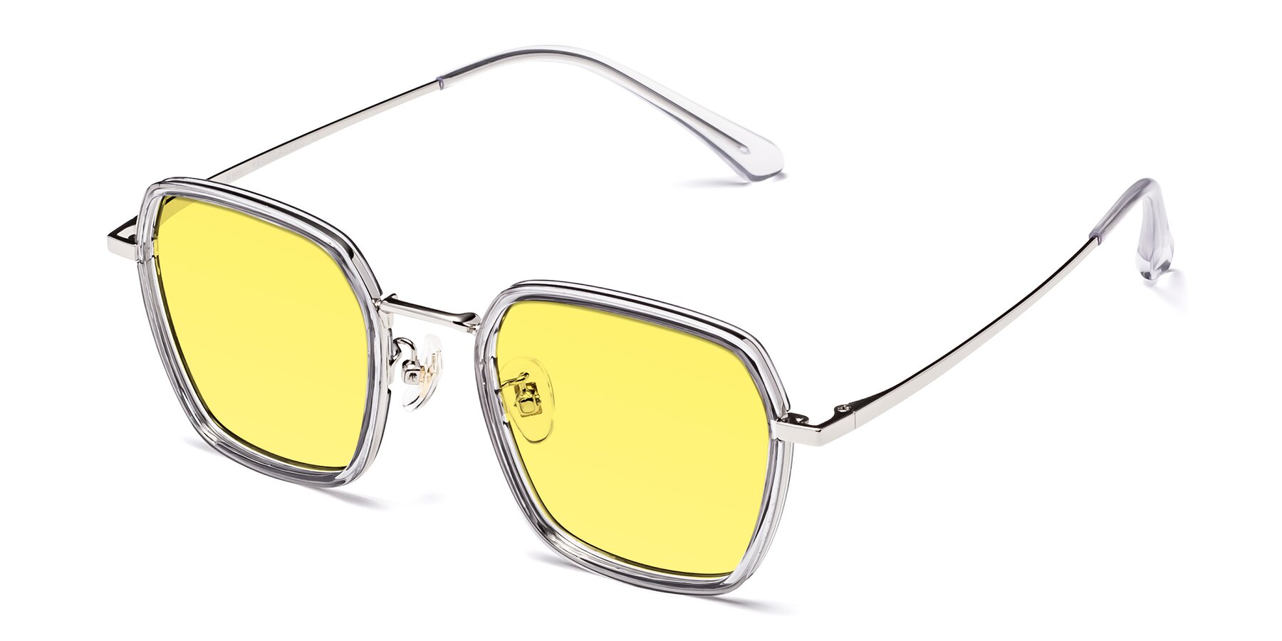 Angle of Kelly in Light Gray-Silver with Medium Yellow Tinted Lenses