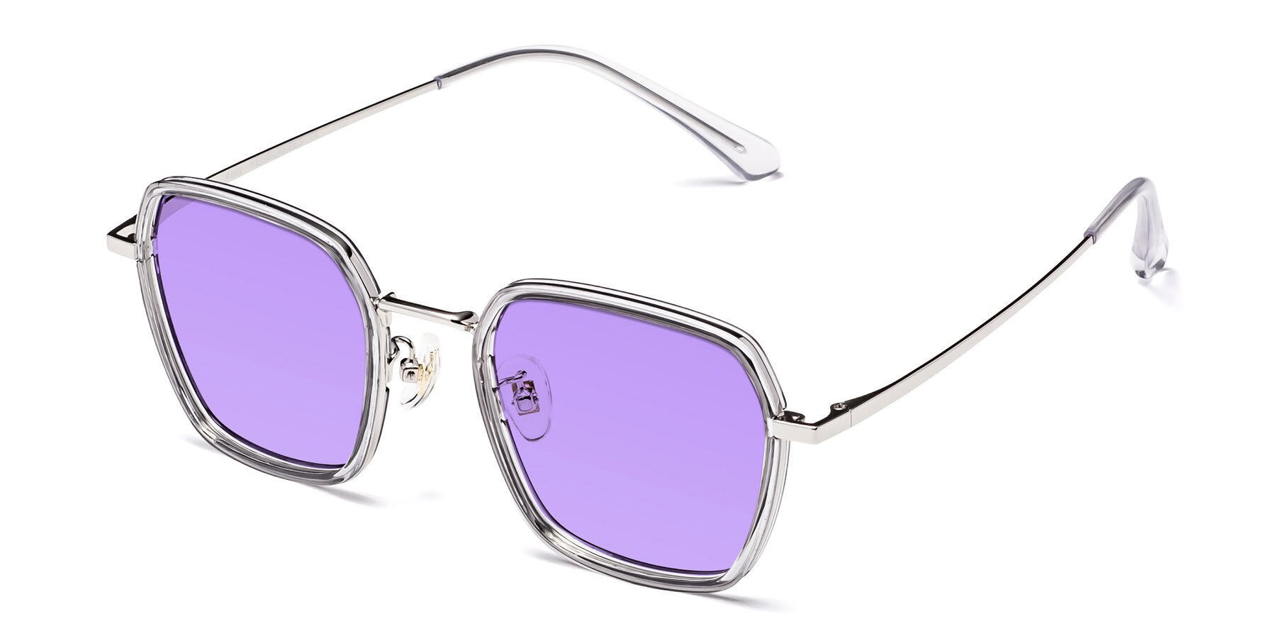 Angle of Kelly in Light Gray-Silver with Medium Purple Tinted Lenses
