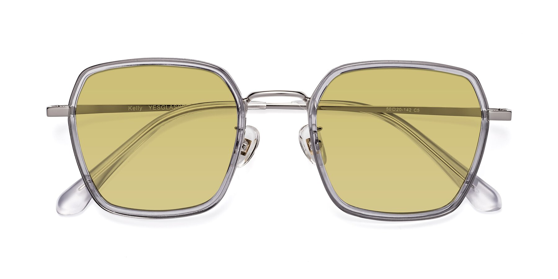 Folded Front of Kelly in Light Gray-Silver with Medium Champagne Tinted Lenses