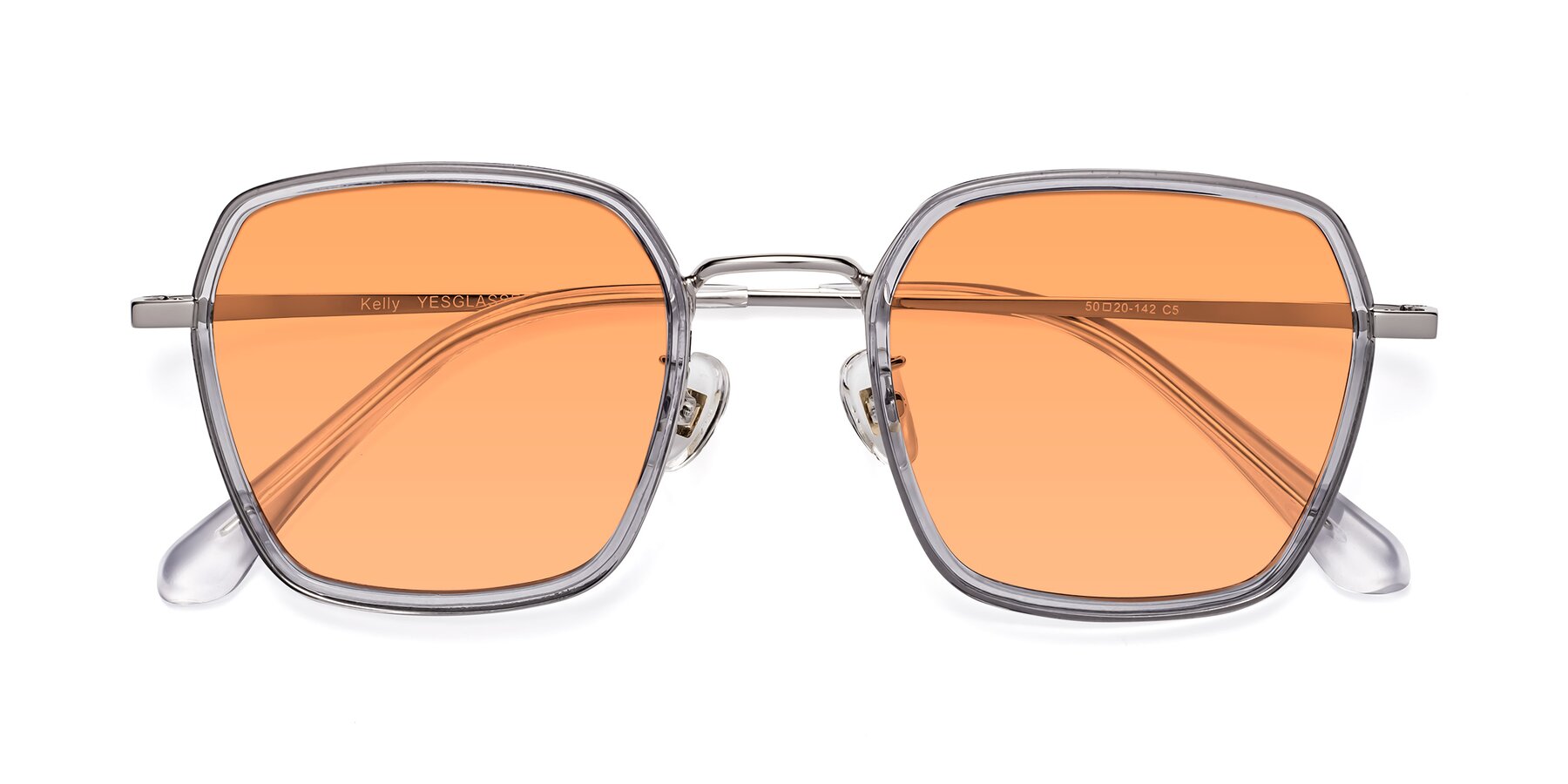 Folded Front of Kelly in Light Gray-Silver with Medium Orange Tinted Lenses
