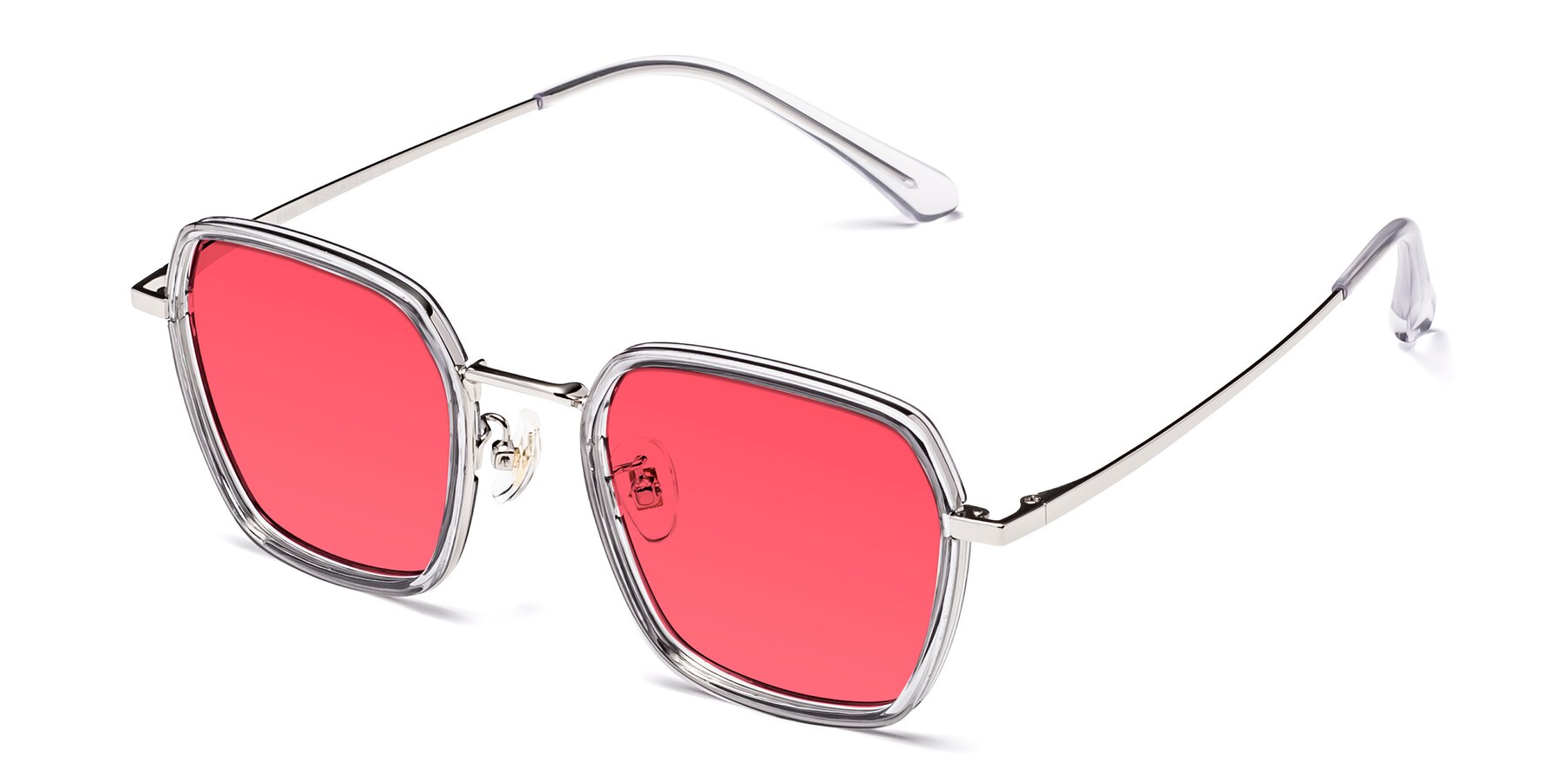Angle of Kelly in Light Gray-Silver with Red Tinted Lenses