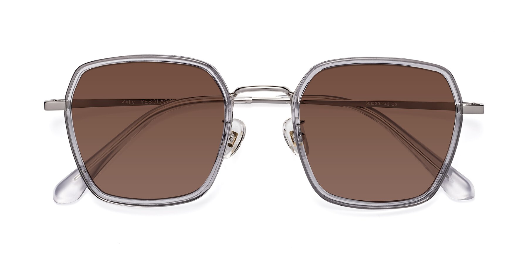 Folded Front of Kelly in Light Gray-Silver with Brown Tinted Lenses