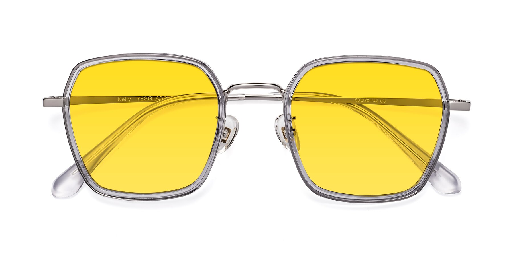 Folded Front of Kelly in Light Gray-Silver with Yellow Tinted Lenses