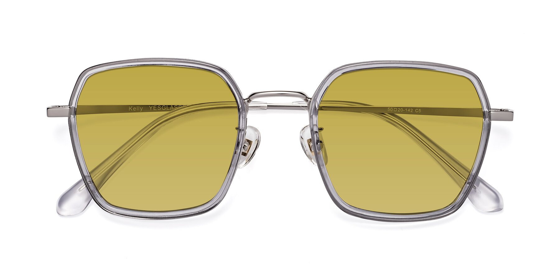 Folded Front of Kelly in Light Gray-Silver with Champagne Tinted Lenses
