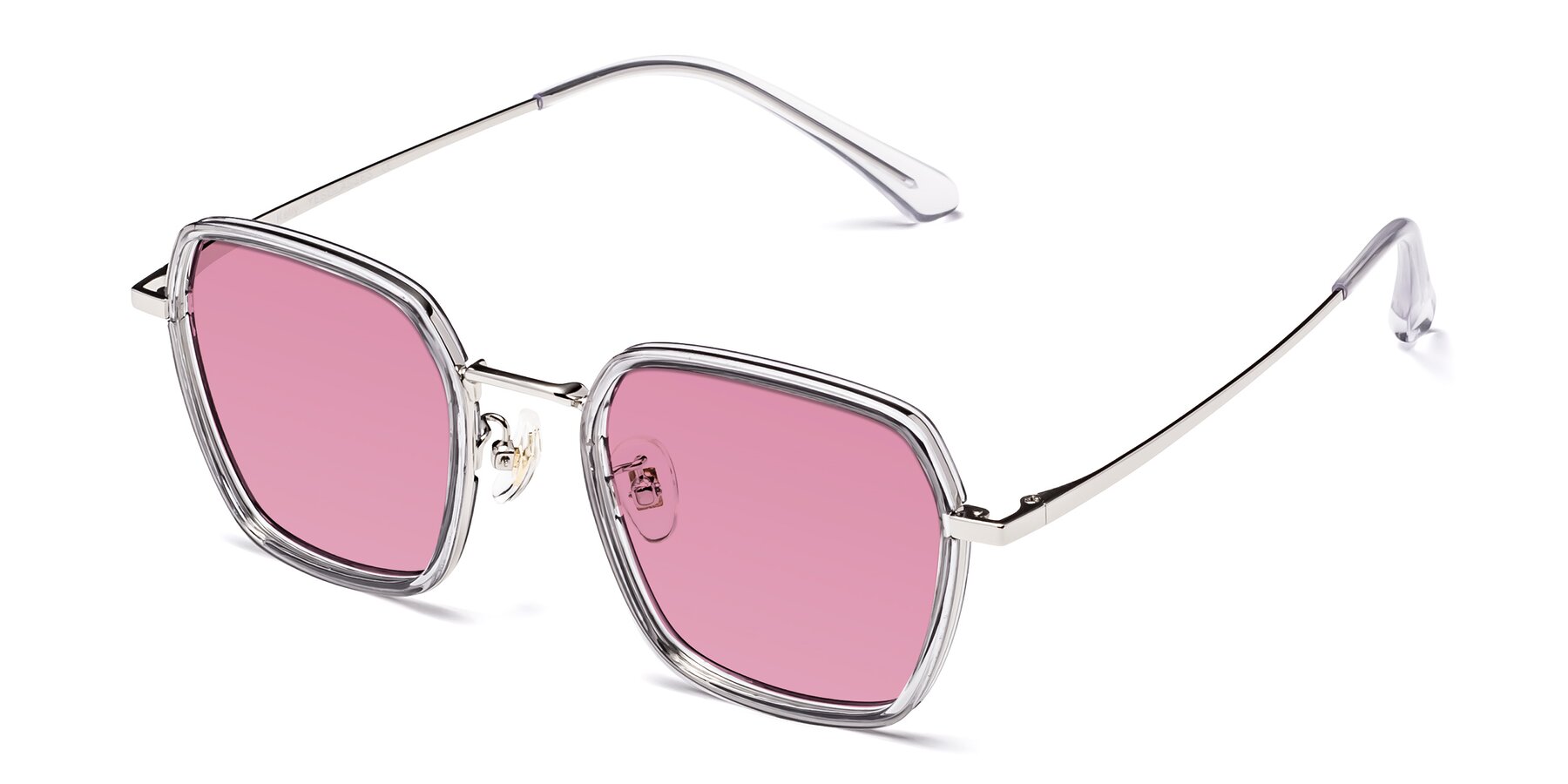 Angle of Kelly in Light Gray-Silver with Medium Wine Tinted Lenses