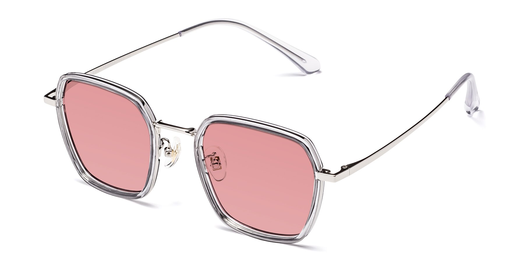 Angle of Kelly in Light Gray-Silver with Medium Garnet Tinted Lenses