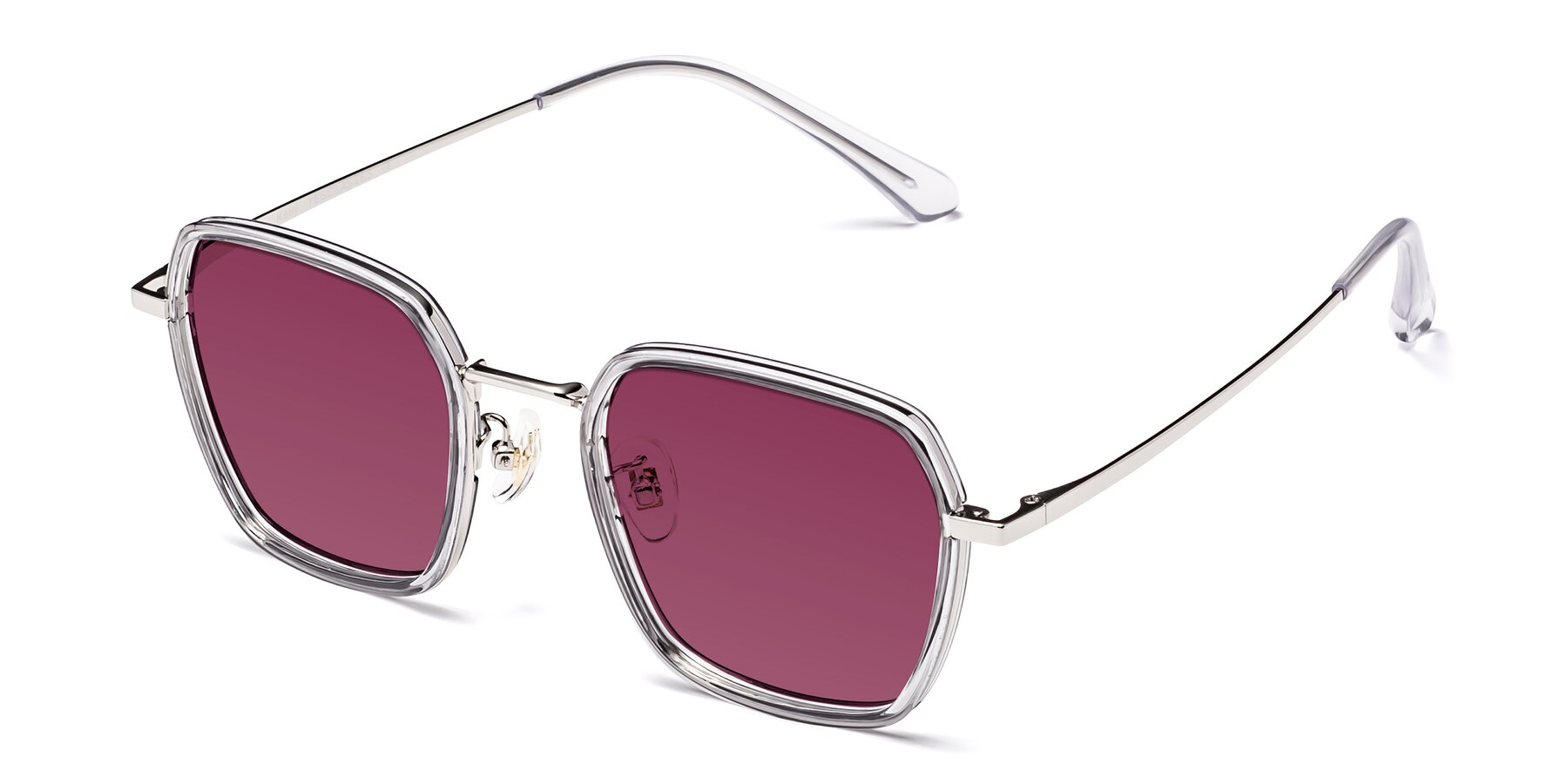 Angle of Kelly in Light Gray-Silver with Wine Tinted Lenses