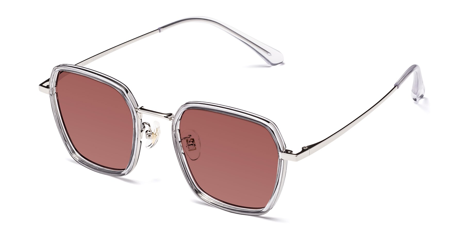 Angle of Kelly in Light Gray-Silver with Garnet Tinted Lenses