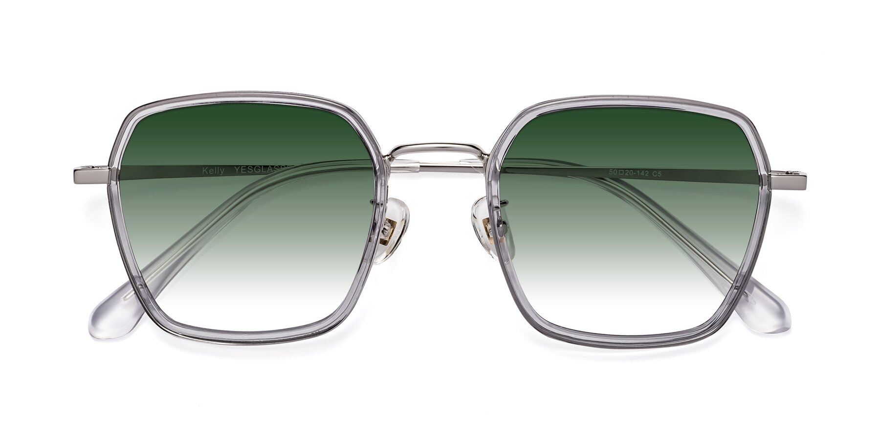 Folded Front of Kelly in Light Gray-Silver with Green Gradient Lenses