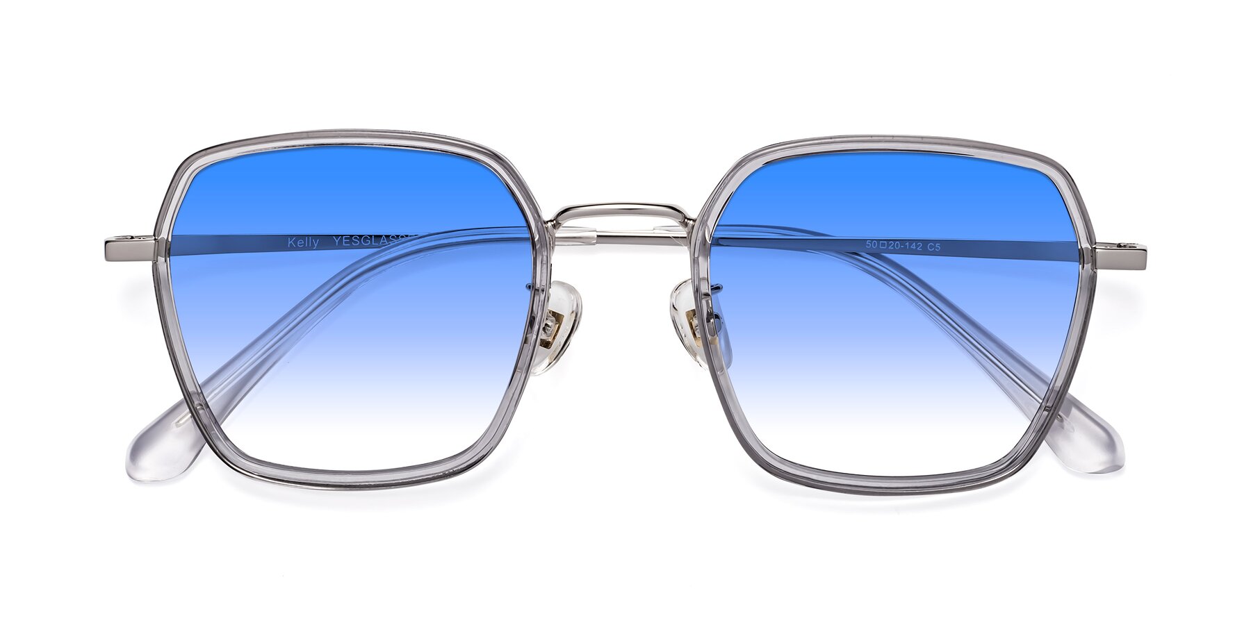 Folded Front of Kelly in Light Gray-Silver with Blue Gradient Lenses
