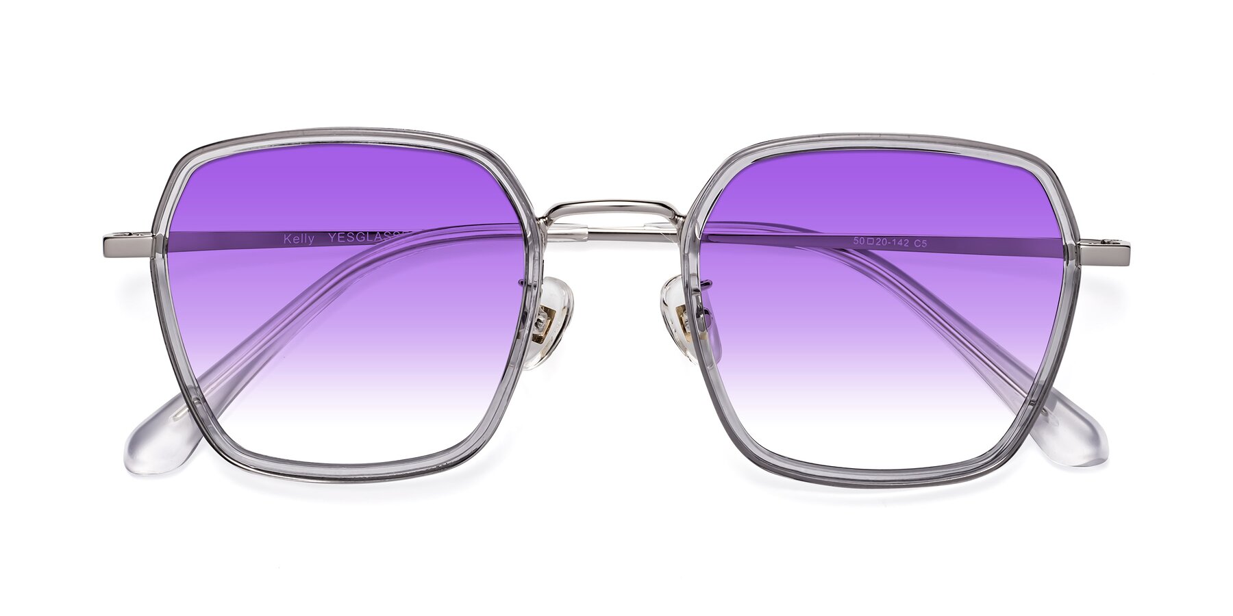 Folded Front of Kelly in Light Gray-Silver with Purple Gradient Lenses