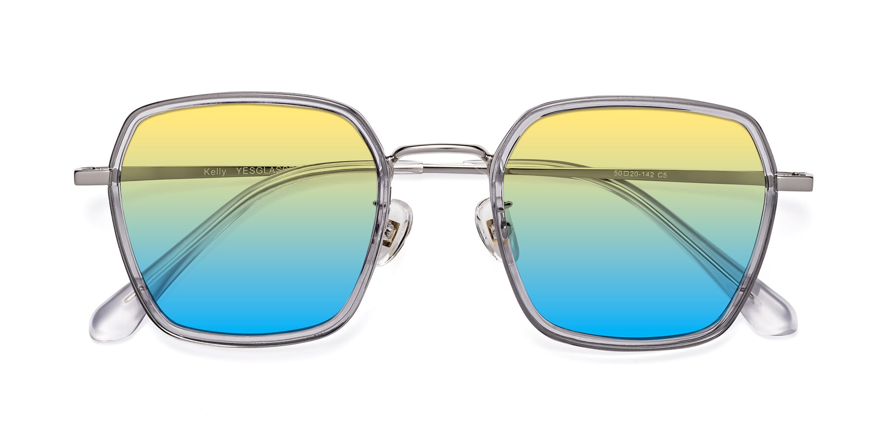 Folded Front of Kelly in Light Gray-Silver with Yellow / Blue Gradient Lenses
