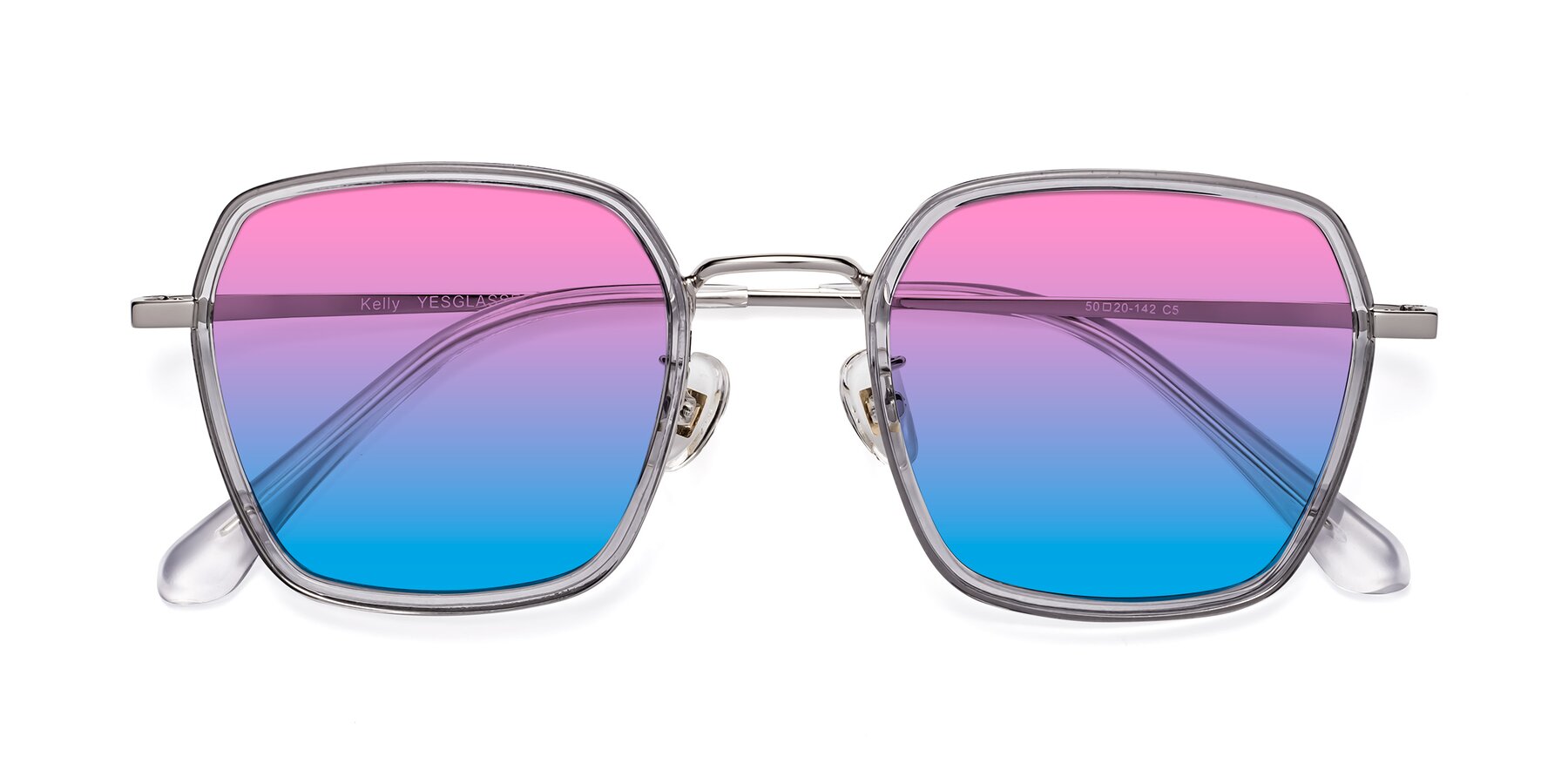 Folded Front of Kelly in Light Gray-Silver with Pink / Blue Gradient Lenses