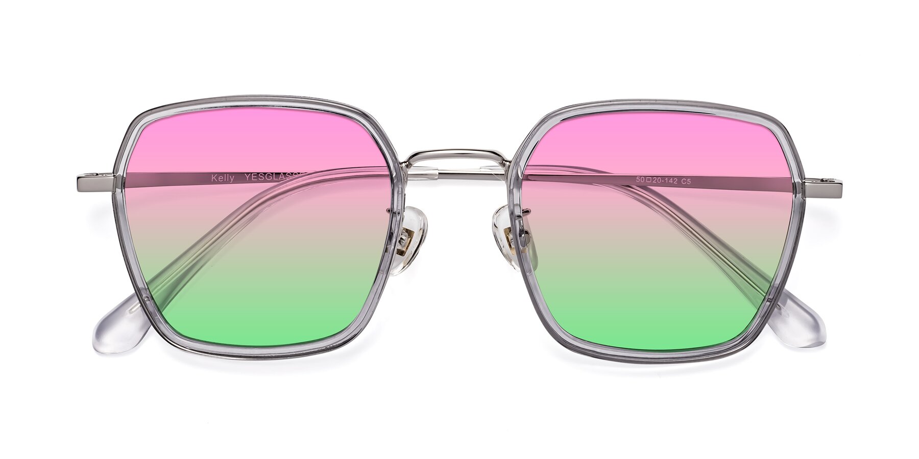 Folded Front of Kelly in Light Gray-Silver with Pink / Green Gradient Lenses