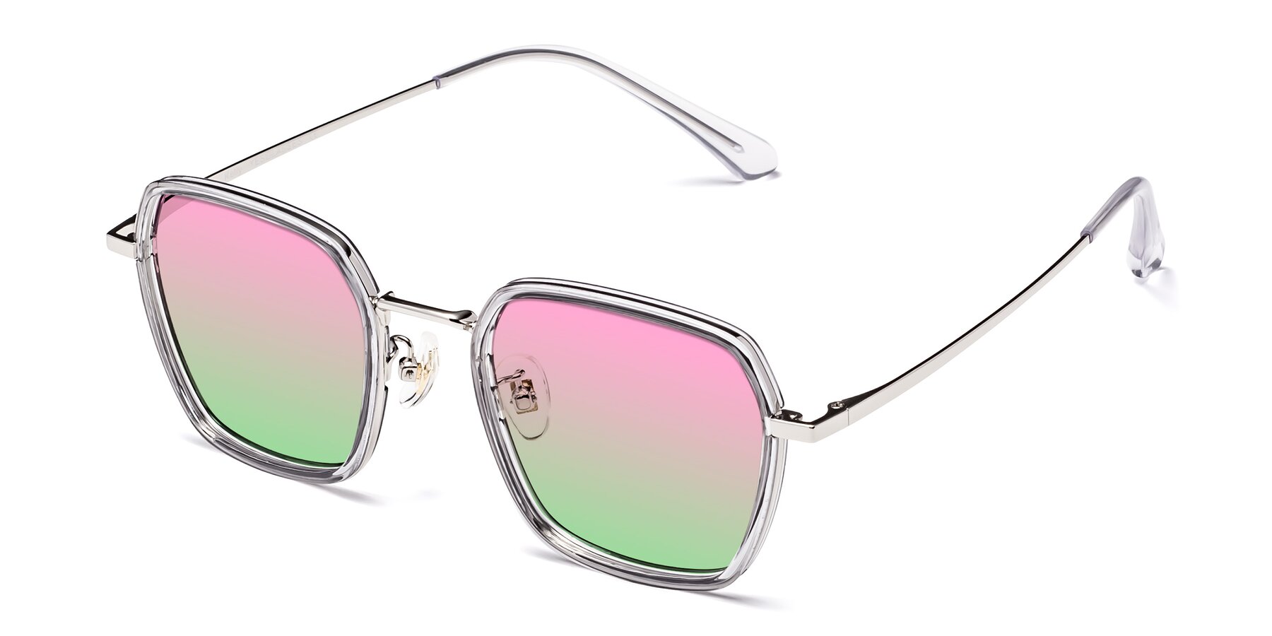 Angle of Kelly in Light Gray-Silver with Pink / Green Gradient Lenses