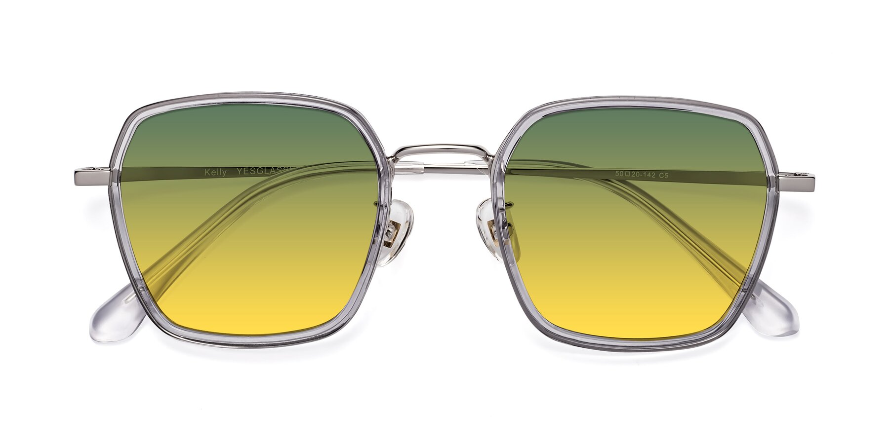 Folded Front of Kelly in Light Gray-Silver with Green / Yellow Gradient Lenses