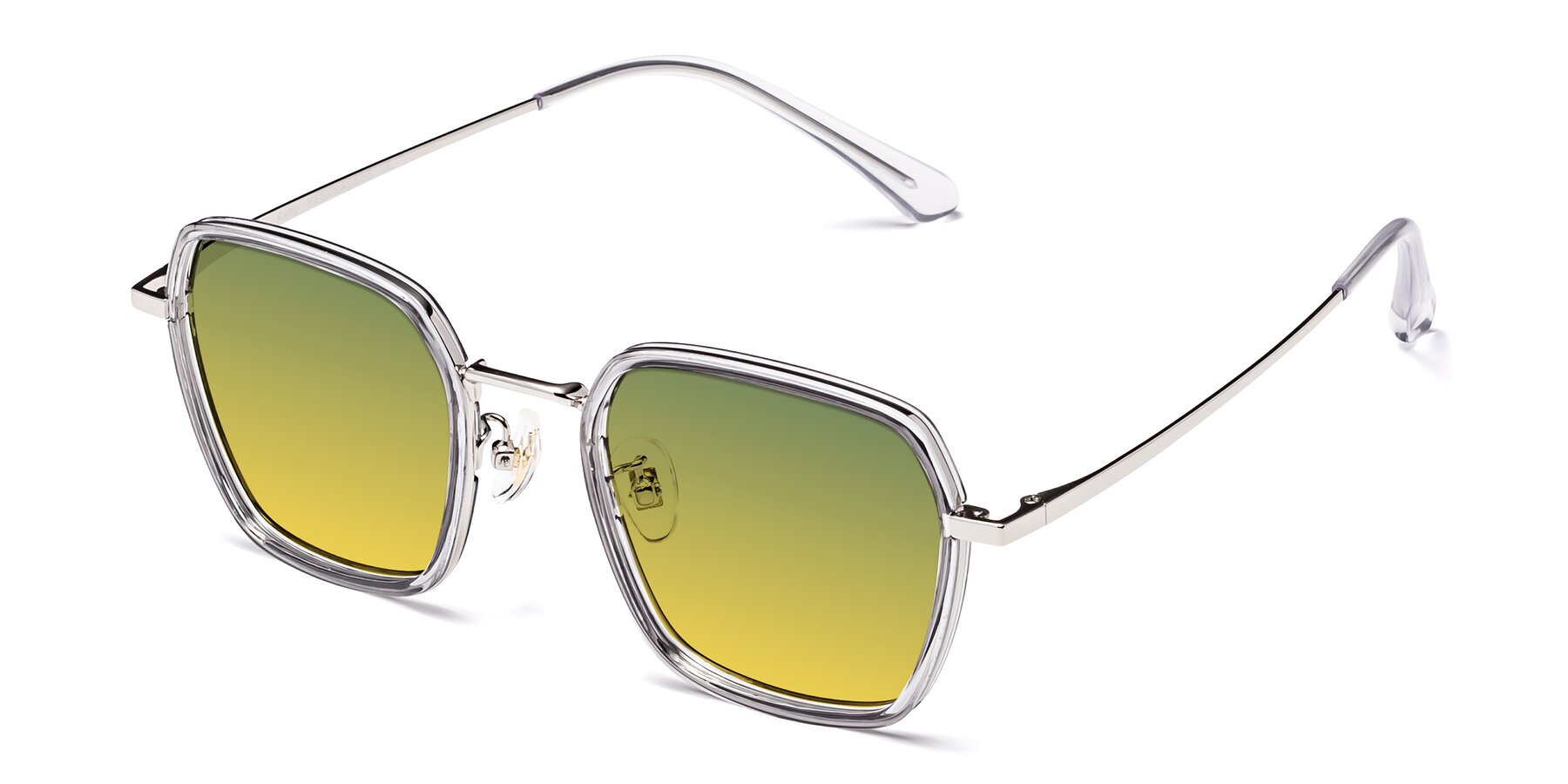 Angle of Kelly in Light Gray-Silver with Green / Yellow Gradient Lenses