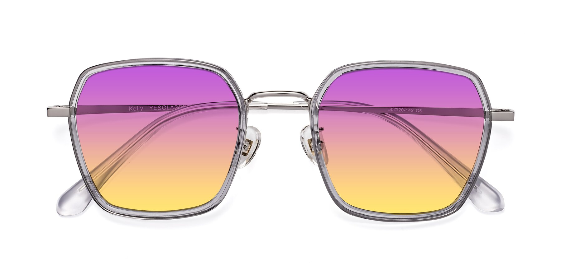 Folded Front of Kelly in Light Gray-Silver with Purple / Yellow Gradient Lenses