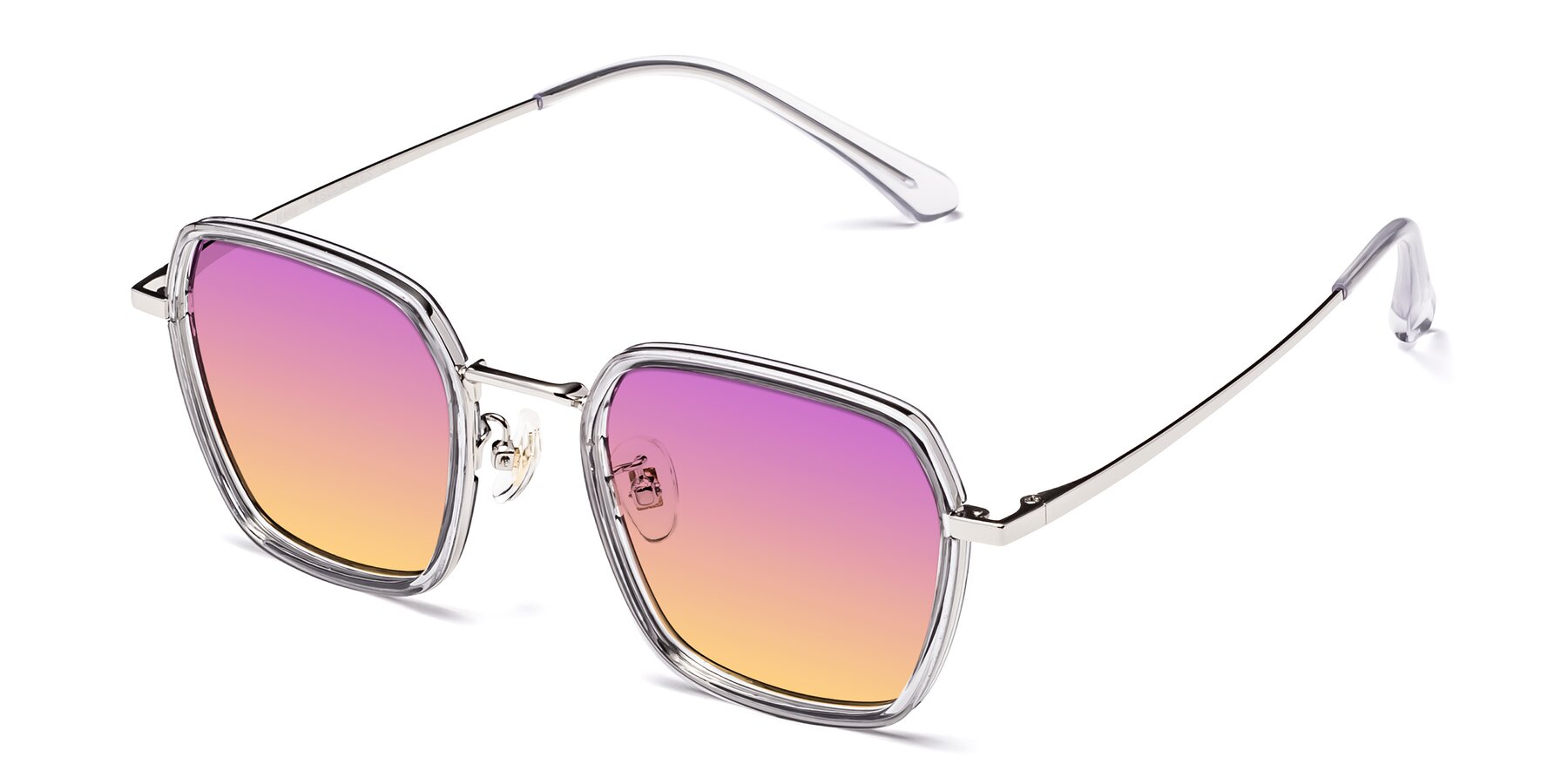 Angle of Kelly in Light Gray-Silver with Purple / Yellow Gradient Lenses