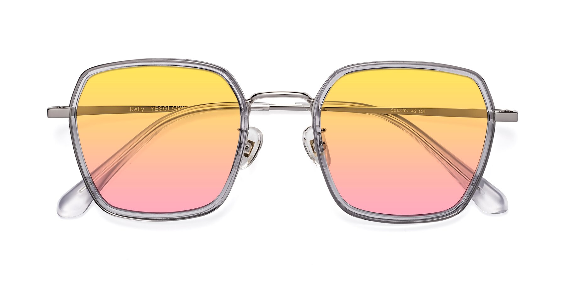 Folded Front of Kelly in Light Gray-Silver with Yellow / Pink Gradient Lenses