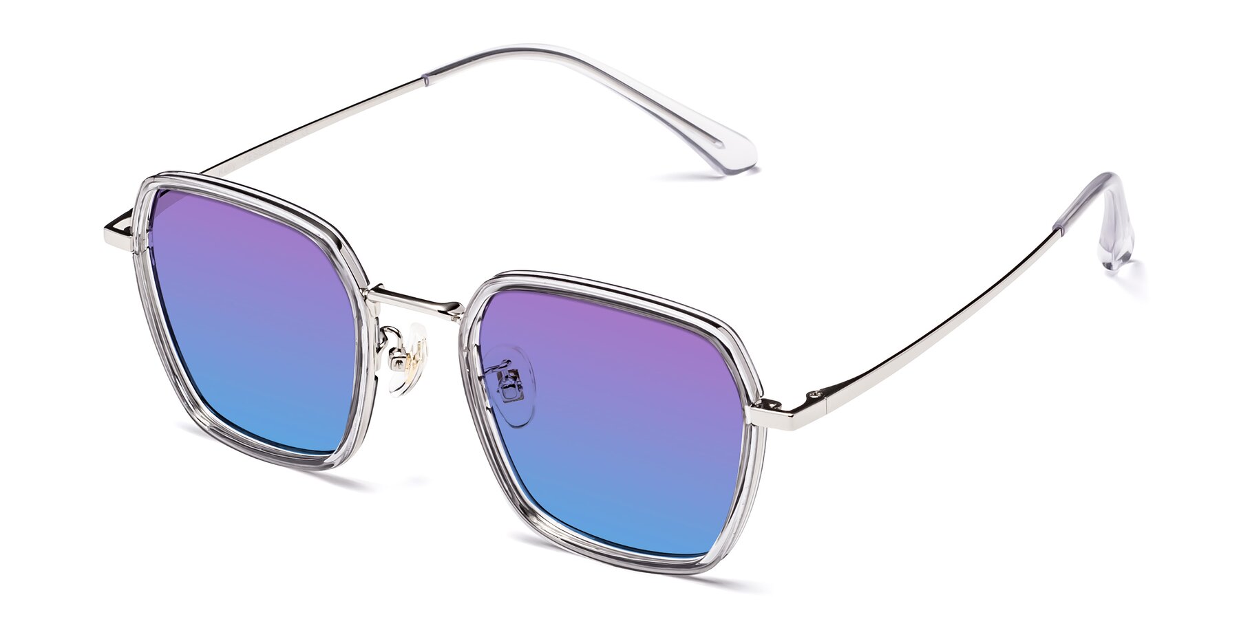 Angle of Kelly in Light Gray-Silver with Purple / Blue Gradient Lenses