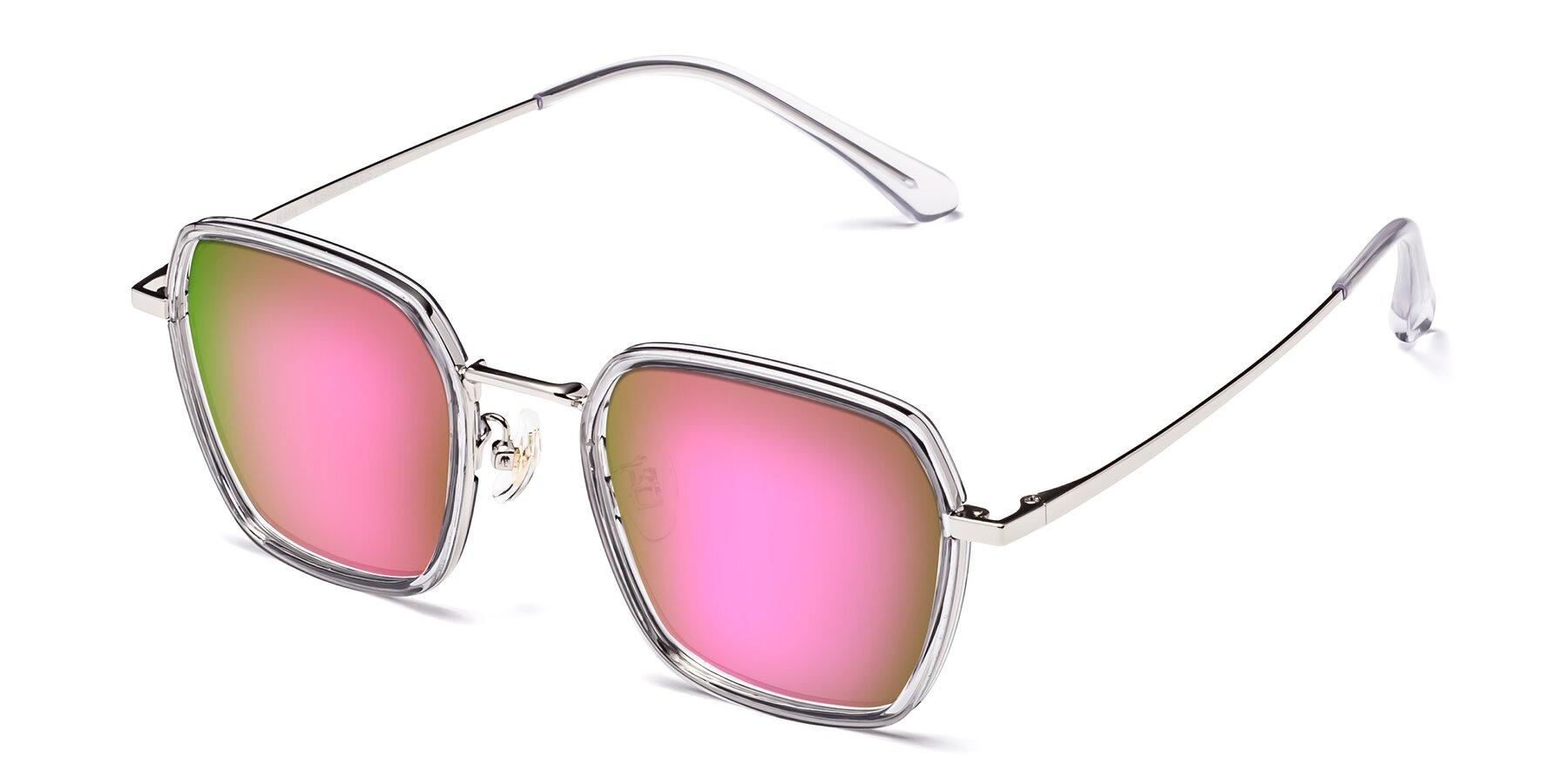 Angle of Kelly in Light Gray-Silver with Pink Mirrored Lenses