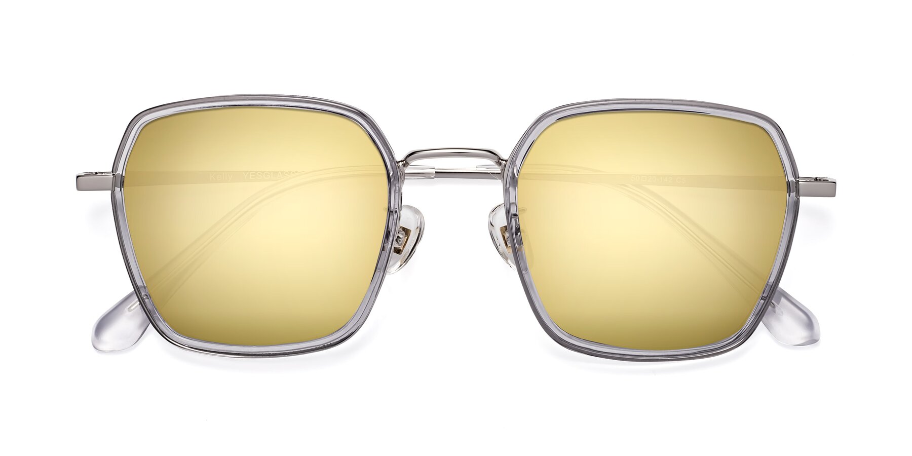Folded Front of Kelly in Light Gray-Silver with Gold Mirrored Lenses