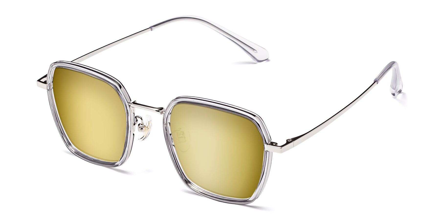 Angle of Kelly in Light Gray-Silver with Gold Mirrored Lenses