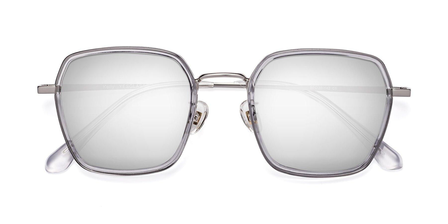Folded Front of Kelly in Light Gray-Silver with Silver Mirrored Lenses
