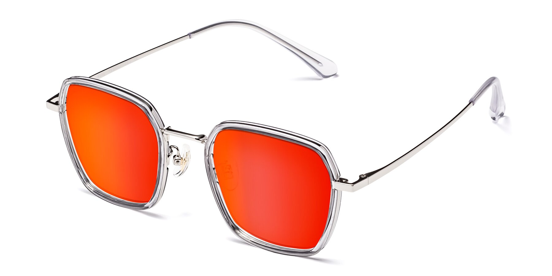 Angle of Kelly in Light Gray-Silver with Red Gold Mirrored Lenses