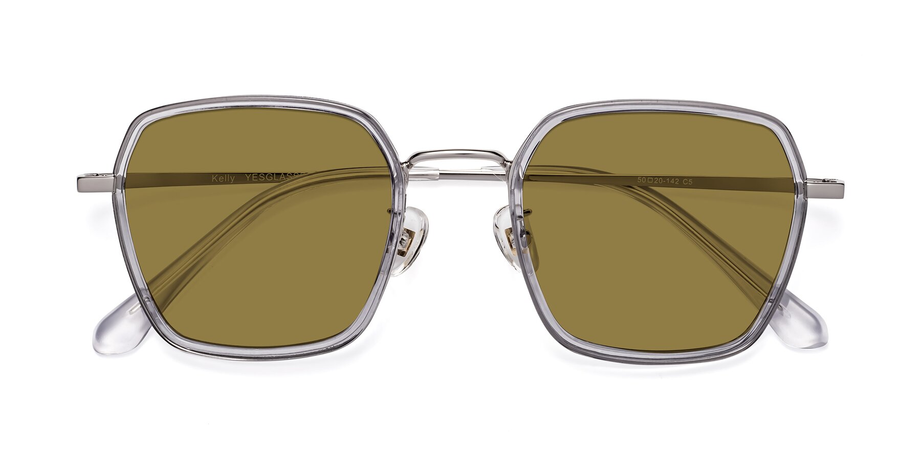 Folded Front of Kelly in Light Gray-Silver with Brown Polarized Lenses