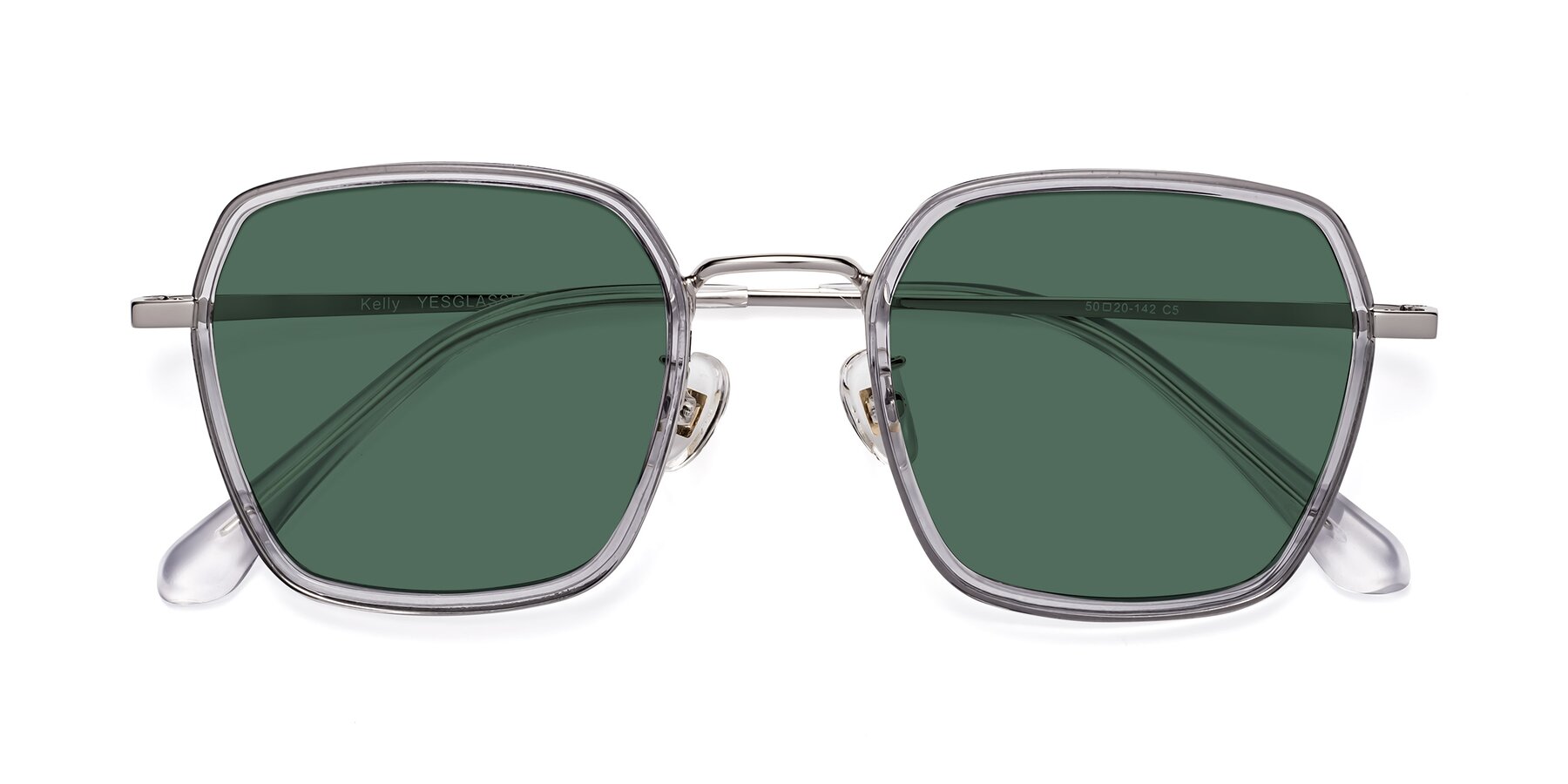Folded Front of Kelly in Light Gray-Silver with Green Polarized Lenses