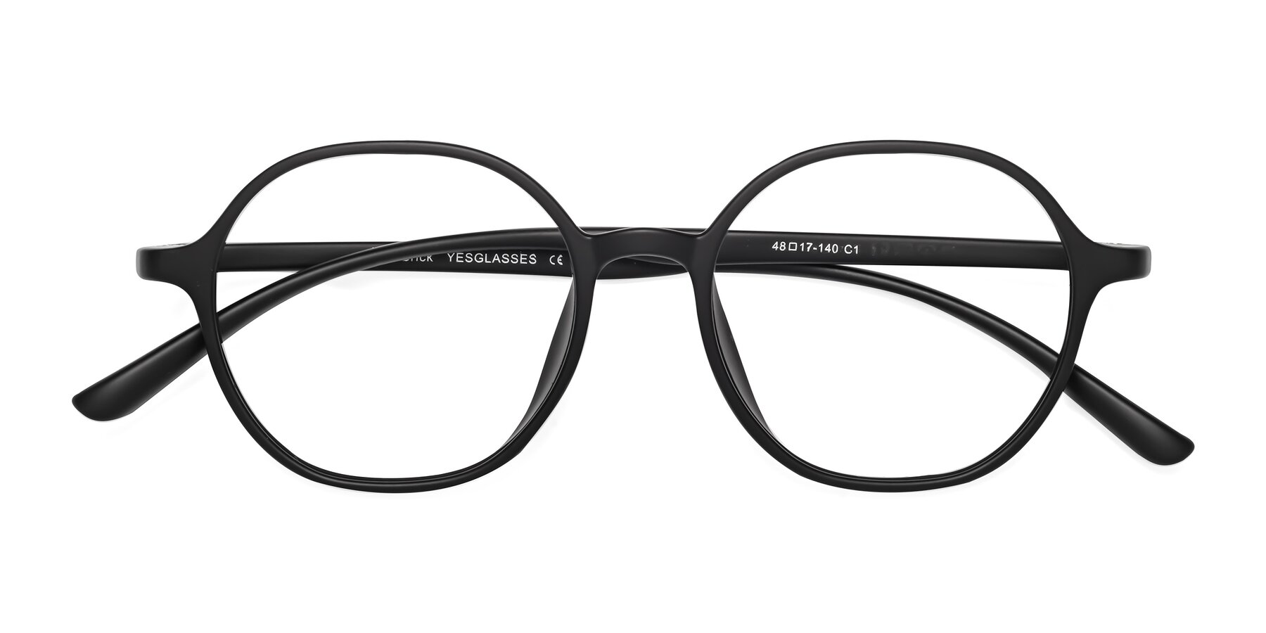 Folded Front of Kubrick in Matte Black with Clear Reading Eyeglass Lenses