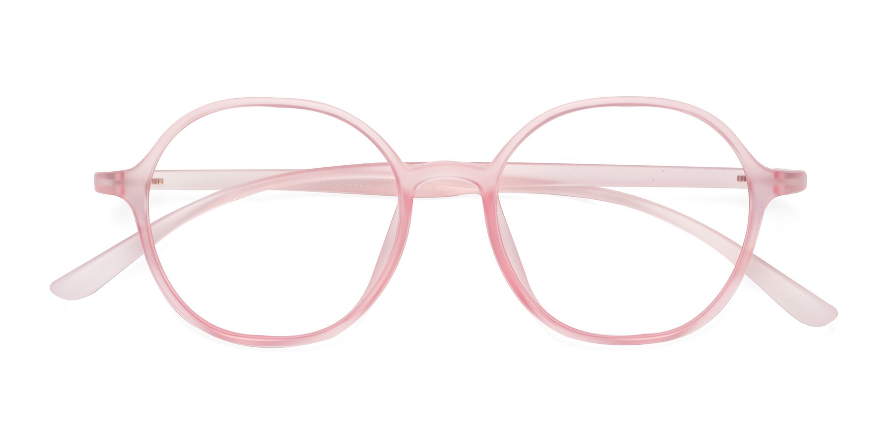 Folded Front of Kubrick in Translucent Pink with Clear Eyeglass Lenses