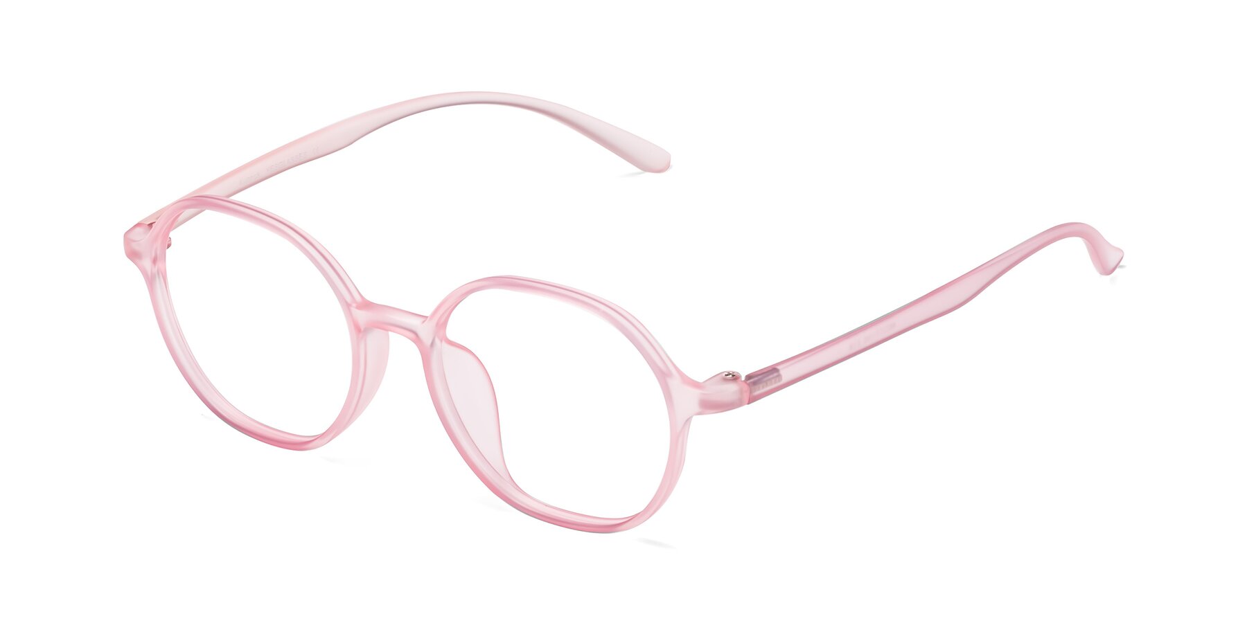 Angle of Kubrick in Translucent Pink with Clear Eyeglass Lenses