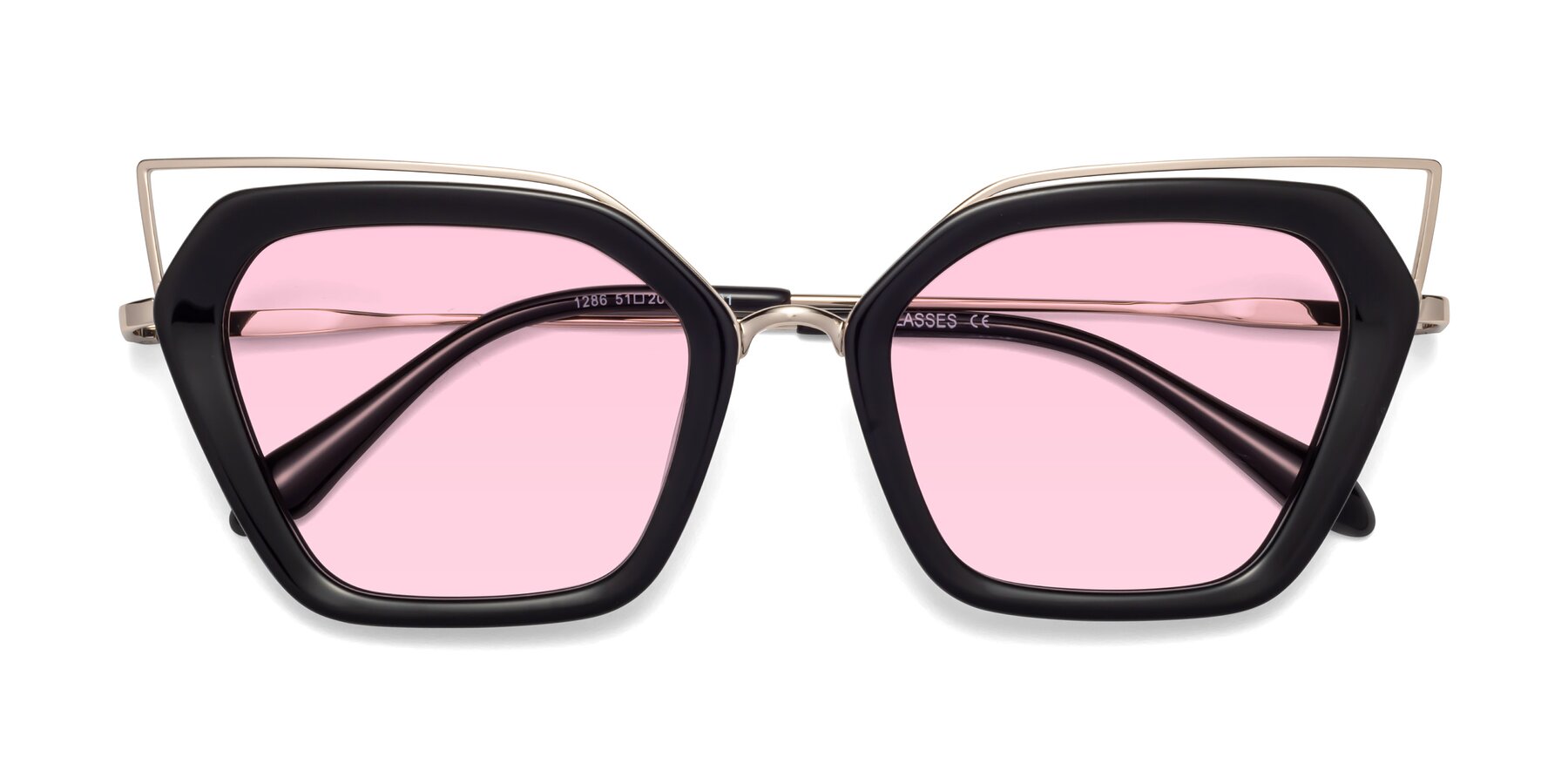Folded Front of Delmonte in Black with Light Pink Tinted Lenses