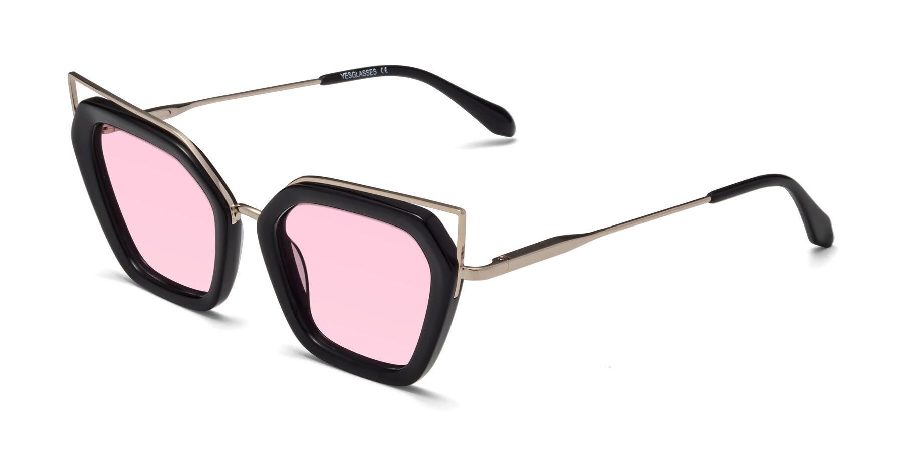 Angle of Delmonte in Black with Light Pink Tinted Lenses