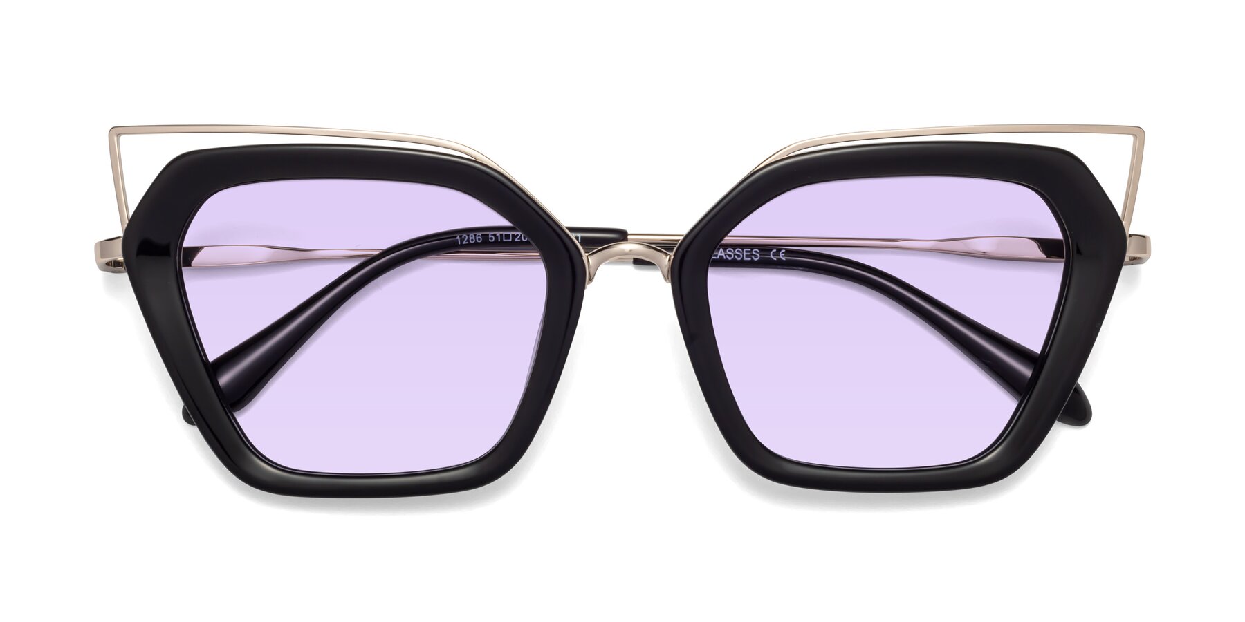 Folded Front of Delmonte in Black with Light Purple Tinted Lenses