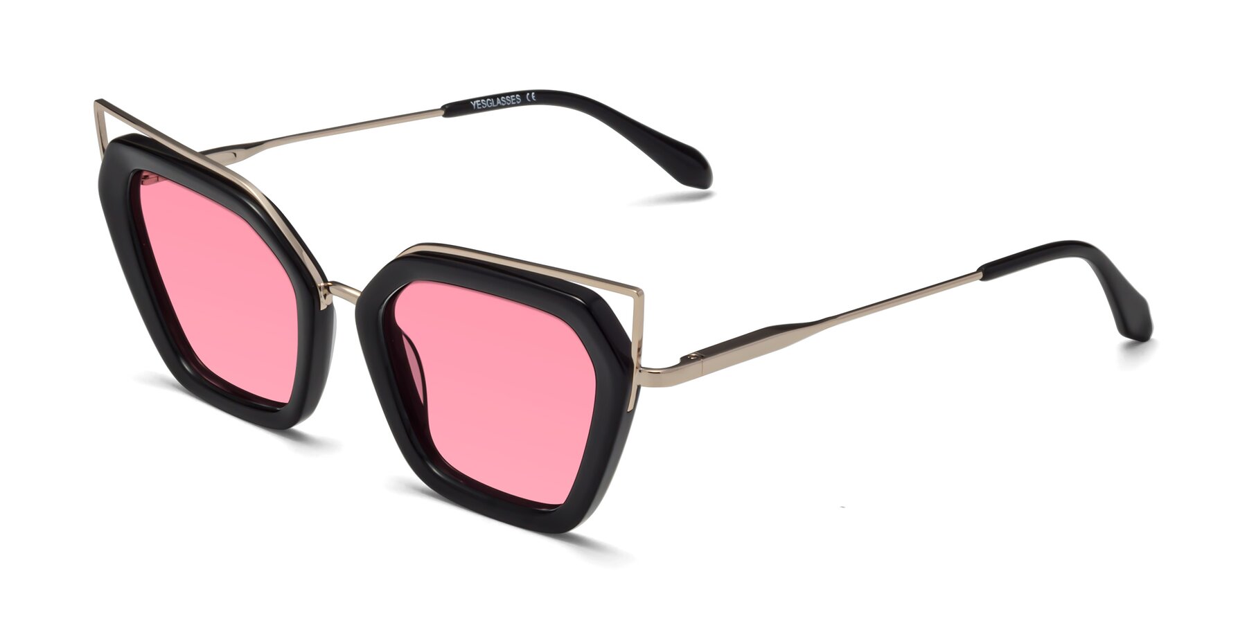 Angle of Delmonte in Black with Pink Tinted Lenses