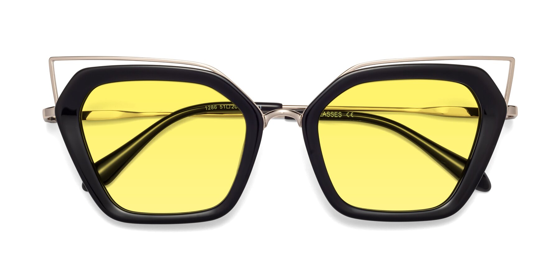 Folded Front of Delmonte in Black with Medium Yellow Tinted Lenses