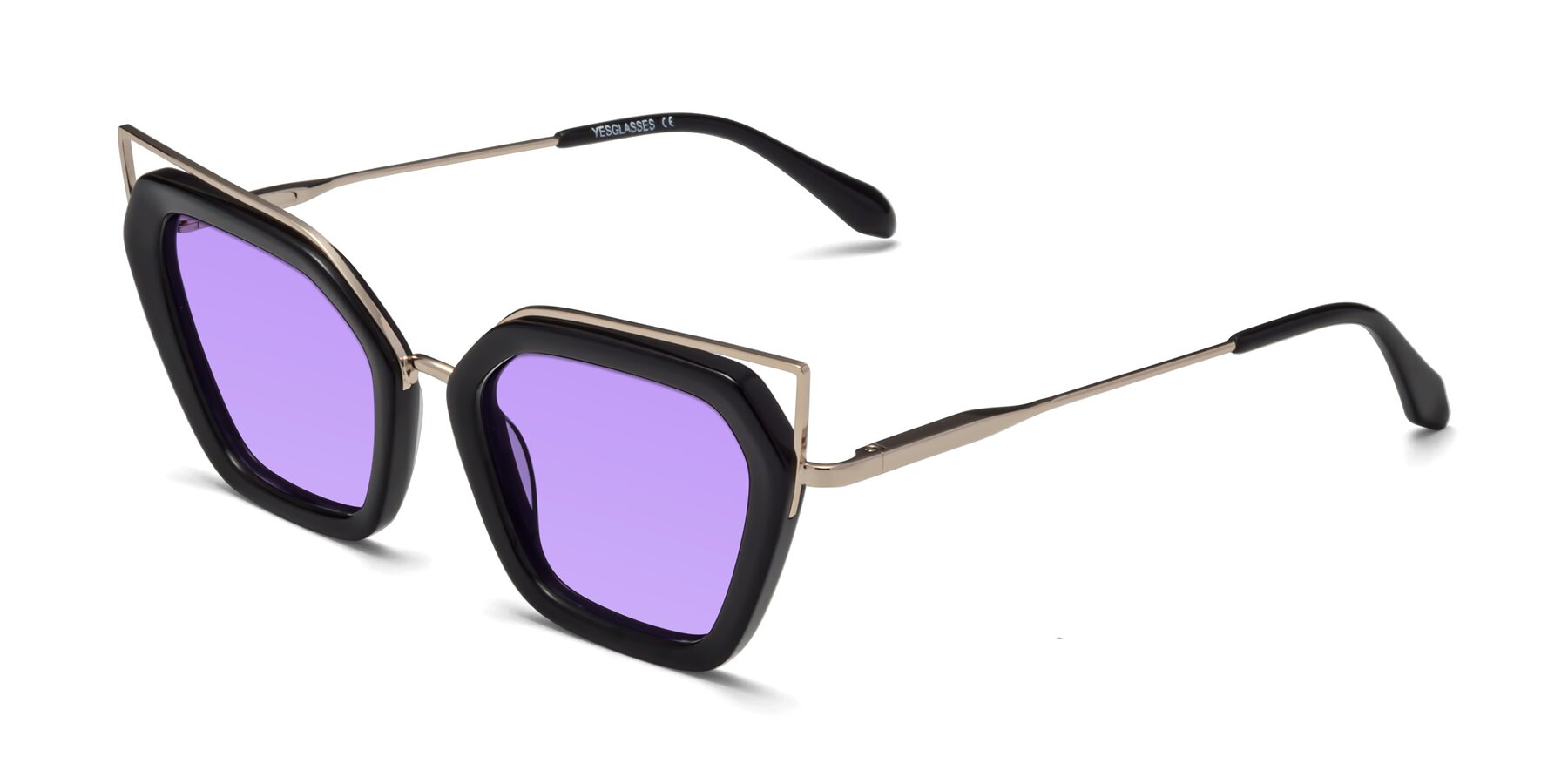 Angle of Delmonte in Black with Medium Purple Tinted Lenses